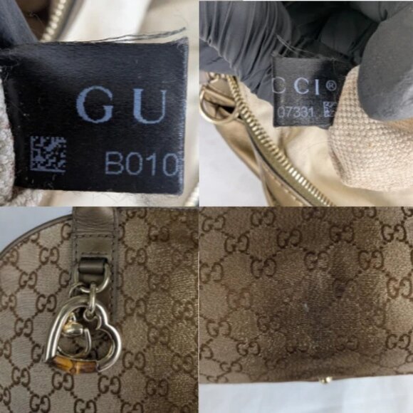 Auth Gucci GG Lurex Heart Bit Canvas Handbag Brown/Bronze Made in Italy - Picture 5 of 13
